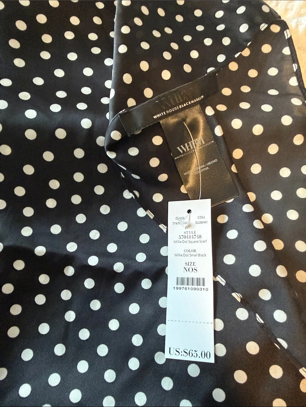 Black Polka Dot Square Scarf - Classic Women's Accessory